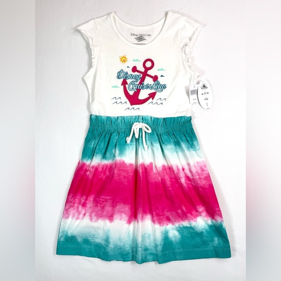 NWT DISNEY CRUISE LINE Girls Dress M 7/8 Anchor Nautical Tie Dye Summer Island - Picture 1 of 14